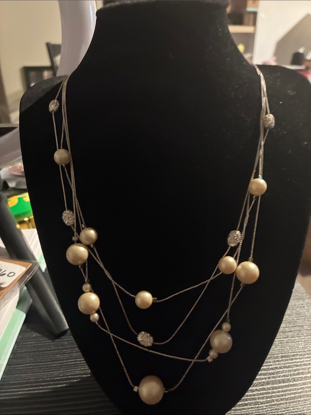 Liz Claiborne Gold-Tone Multi Strand Pearl & Crystal Necklace